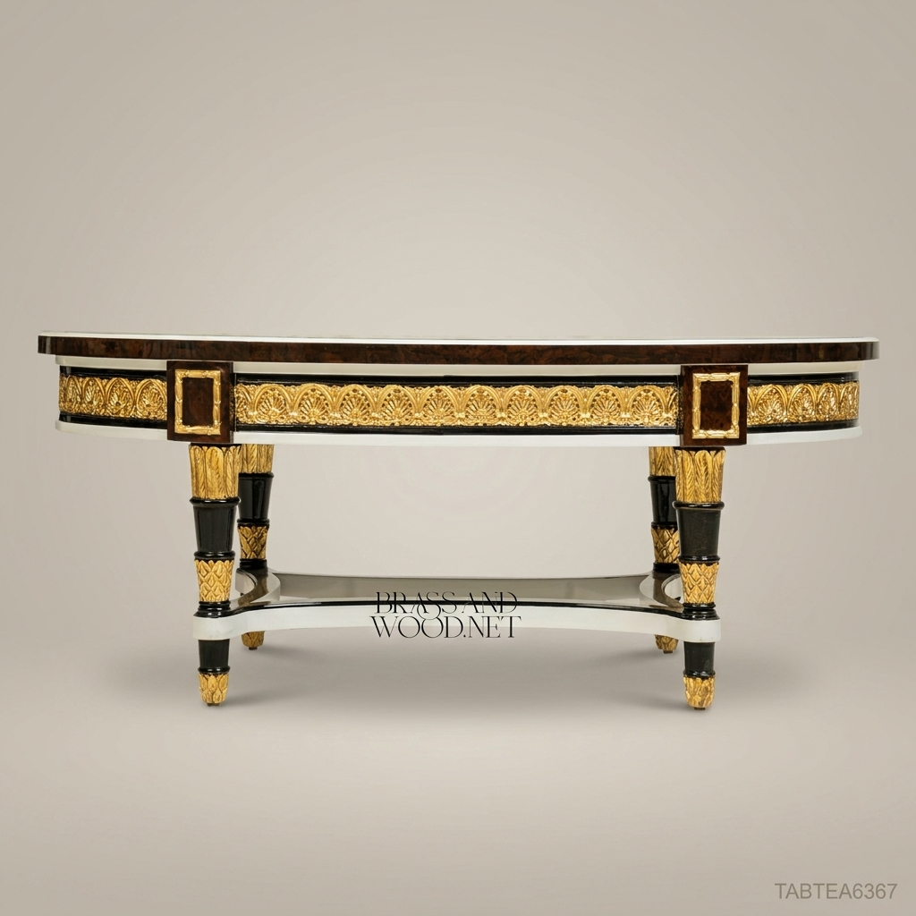 Empire Oval Coffee Table | Burl Wood Marquetry & Gilt Bronze Mounts