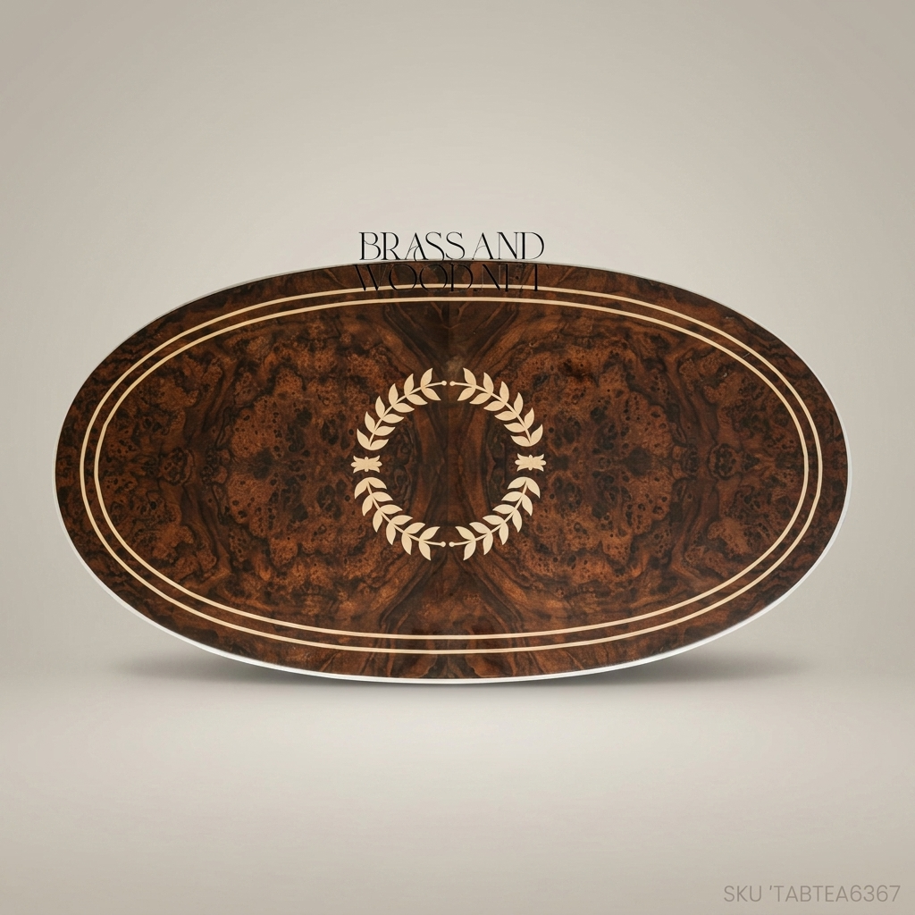 Empire Oval Coffee Table | Burl Wood Marquetry & Gilt Bronze Mounts