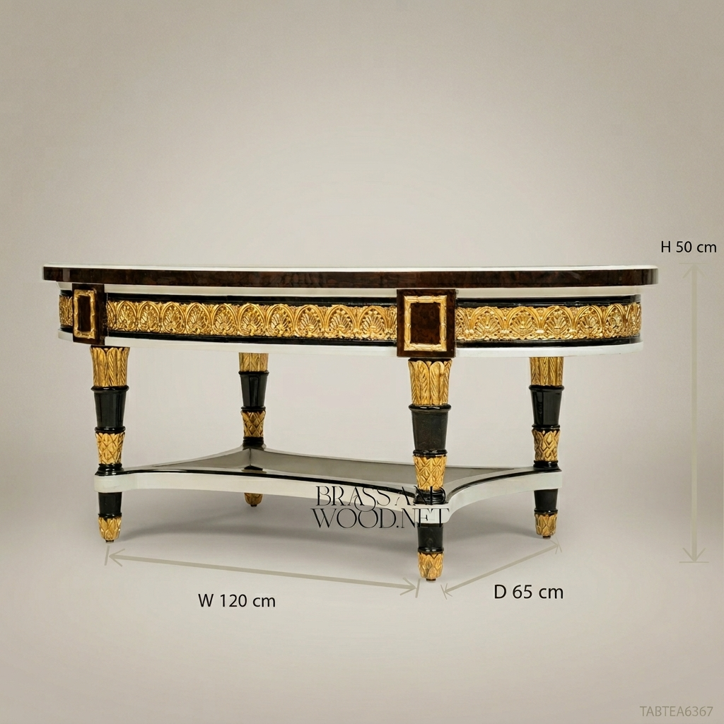 Empire Oval Coffee Table | Burl Wood Marquetry & Gilt Bronze Mounts