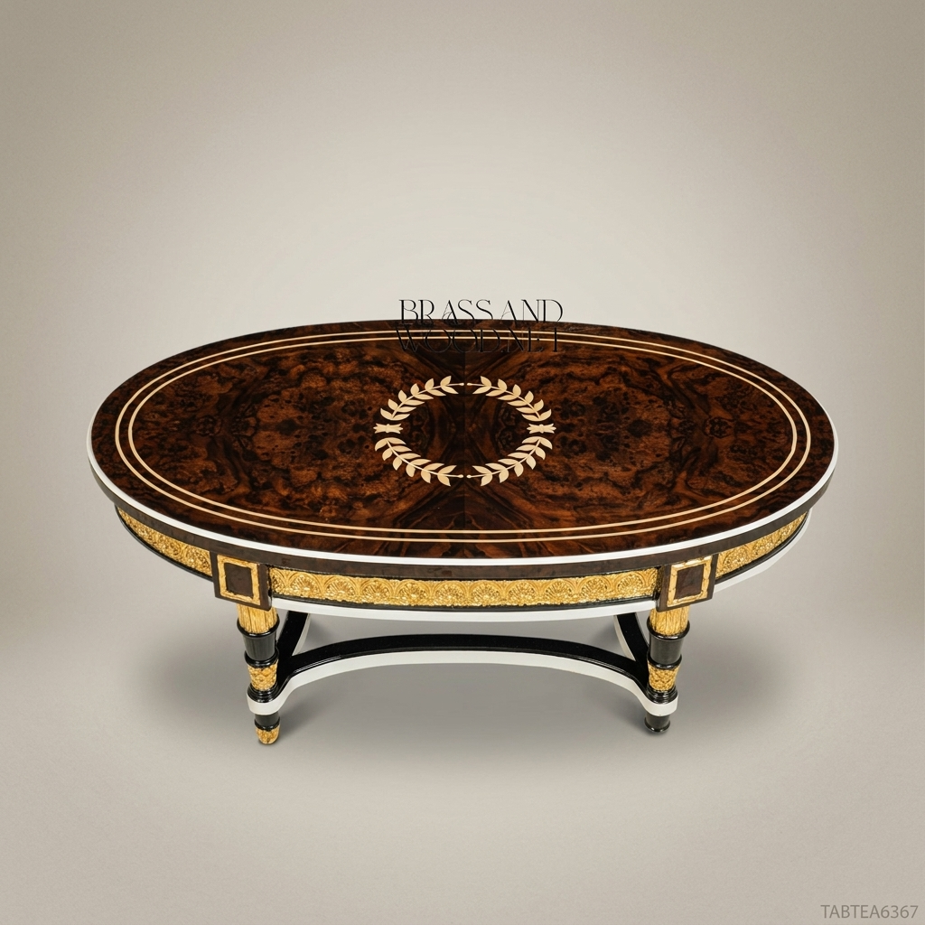 Empire Oval Coffee Table | Burl Wood Marquetry & Gilt Bronze Mounts