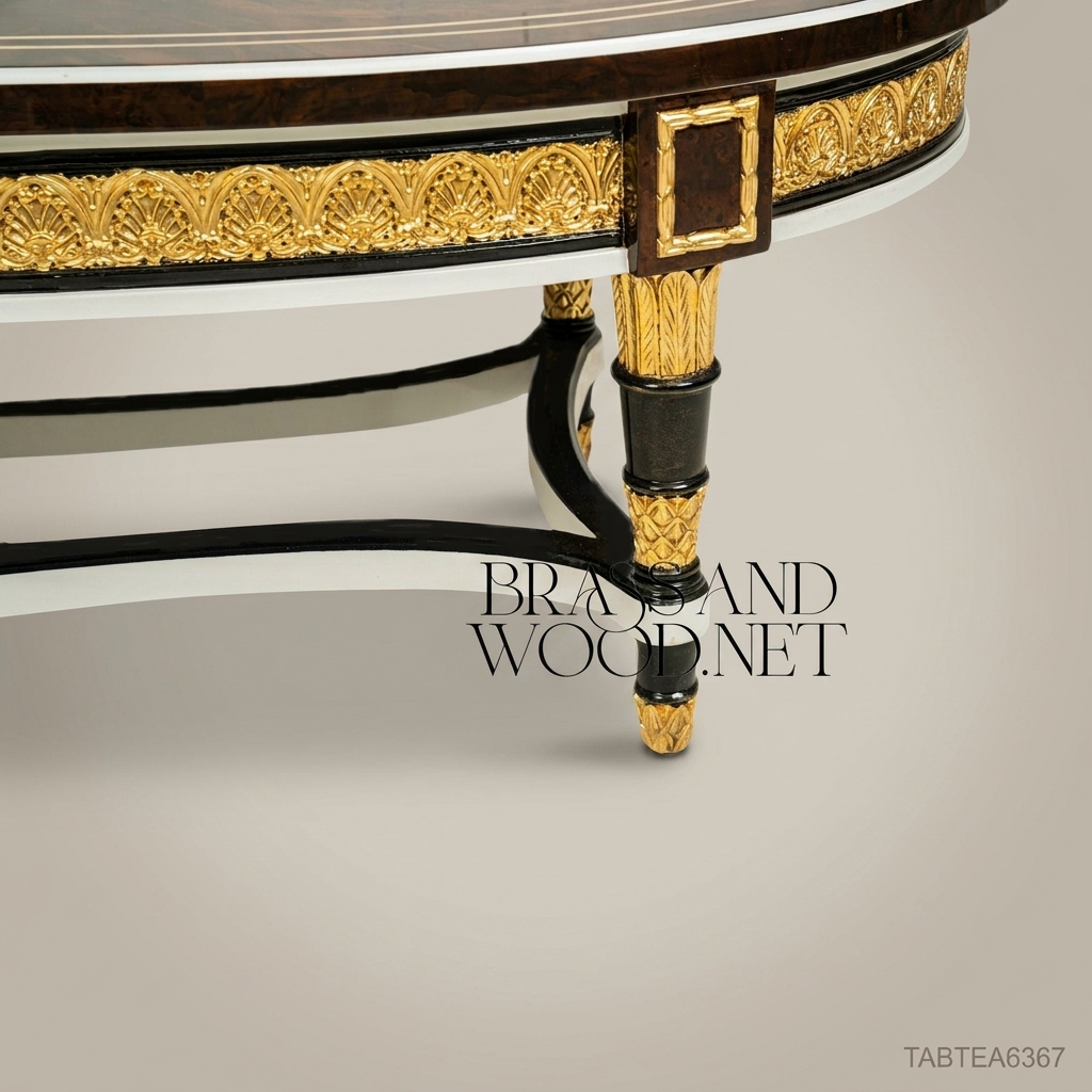 Empire Oval Coffee Table | Burl Wood Marquetry & Gilt Bronze Mounts