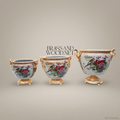 Empire Porcelain & Gold Brass Cachepot – Birds & Peonies Trio