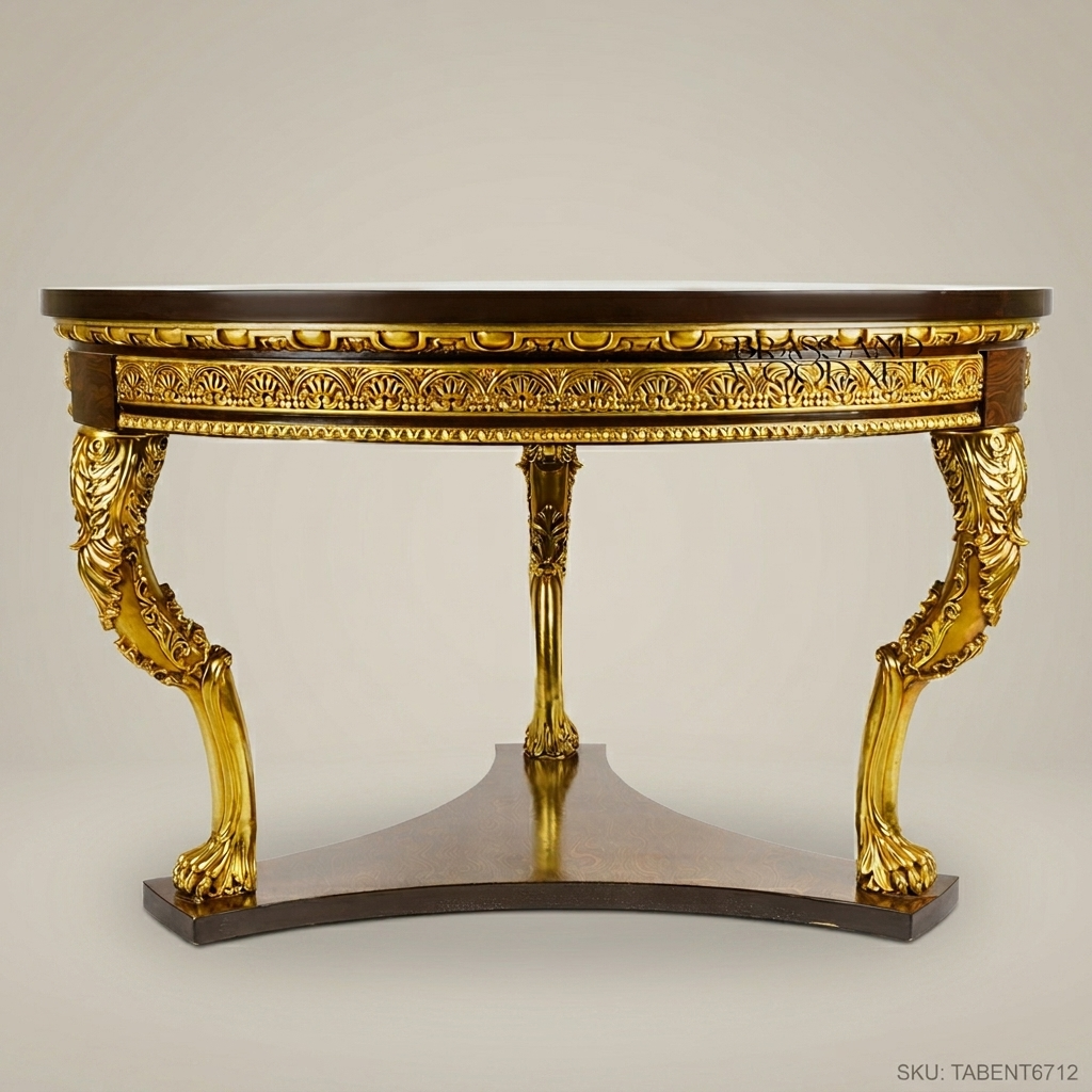 Empire Revival Round Centre Table with Gilt Acanthus Legs & Fan Frieze