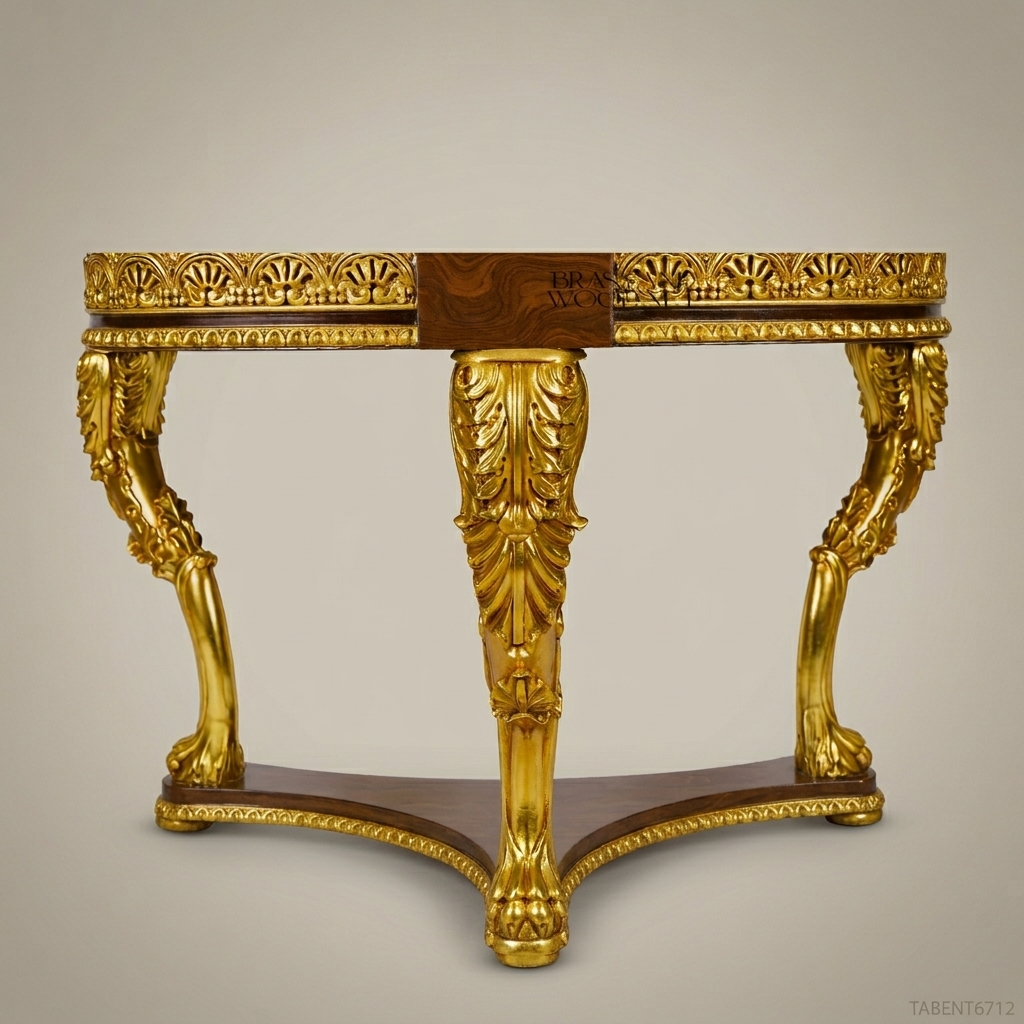 Empire Revival Round Centre Table with Gilt Acanthus Legs & Fan Frieze