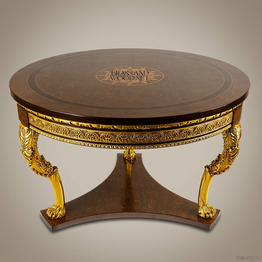 Empire Revival Round Centre Table with Gilt Acanthus Legs & Fan Frieze
