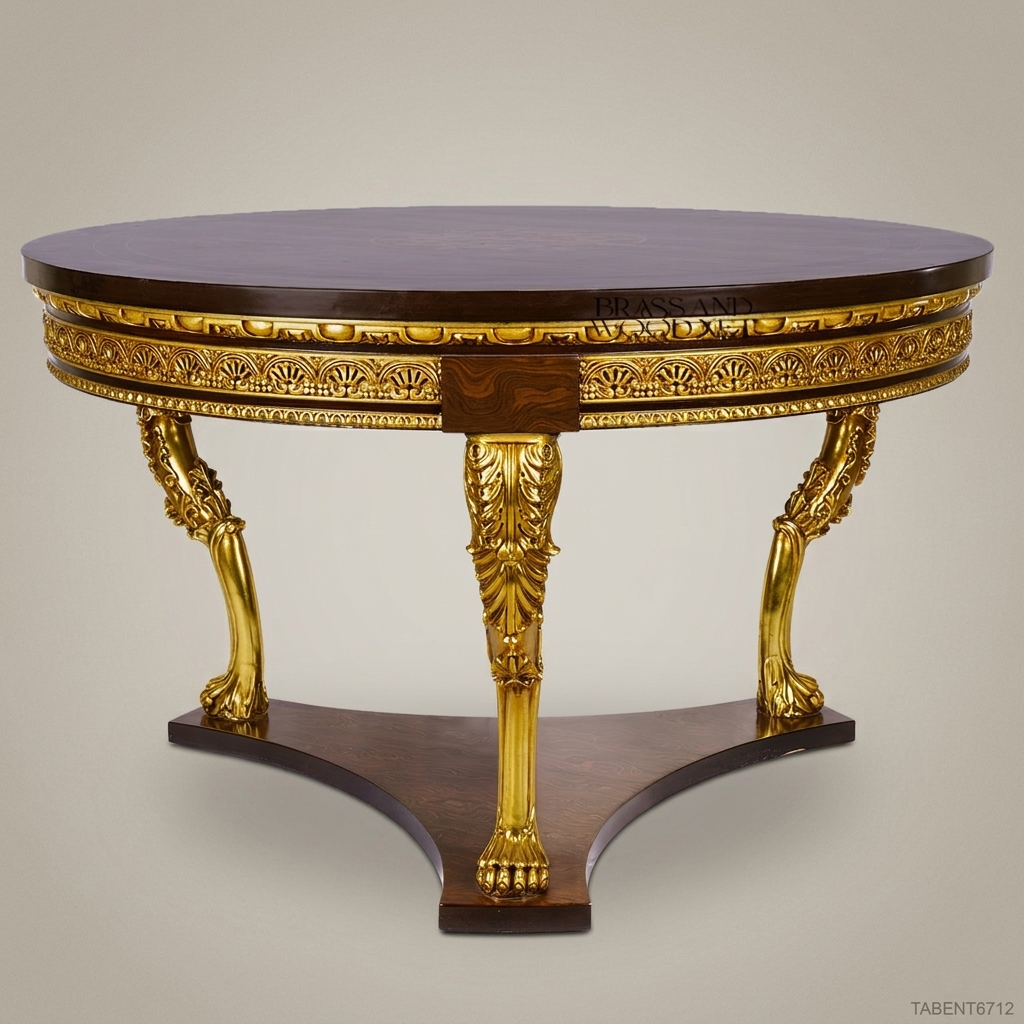 Empire Revival Round Centre Table with Gilt Acanthus Legs & Fan Frieze