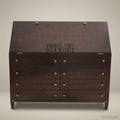 Empire Secretary Chest of Drawers – Dark Walnut with Floral Marquetry & Brass Hardware
