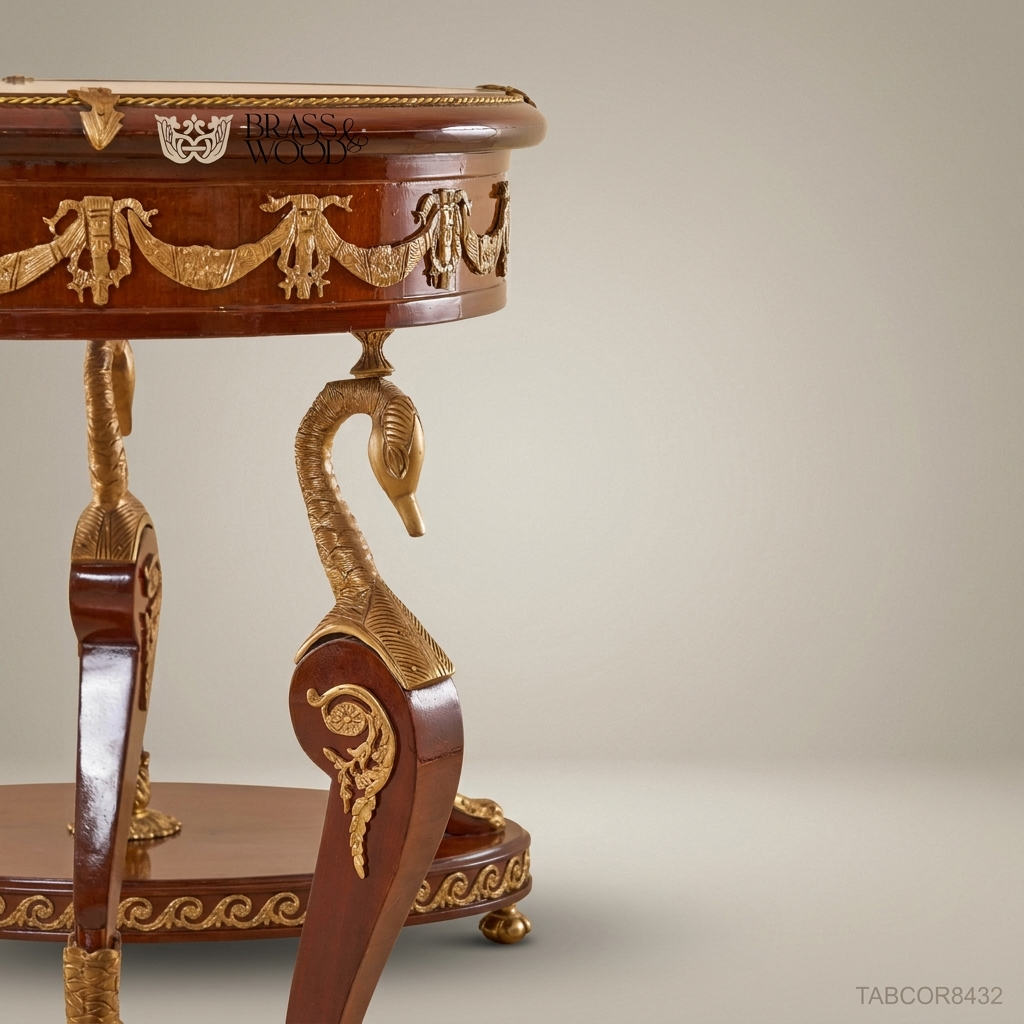 Empire Swan Corner Table – Mahogany, Gilt Bronze & Glass Top