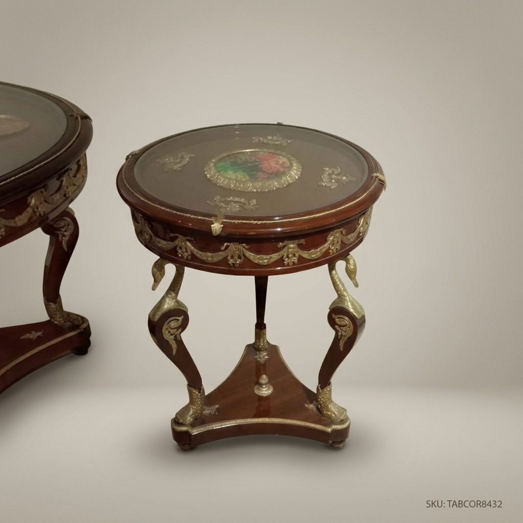 Empire Swan Corner Table – Mahogany, Gilt Bronze & Glass Top