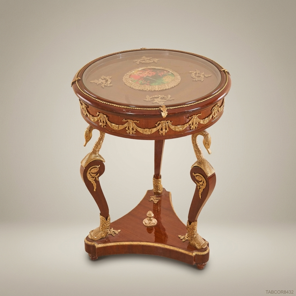 Empire Swan Corner Table – Mahogany, Gilt Bronze & Glass Top