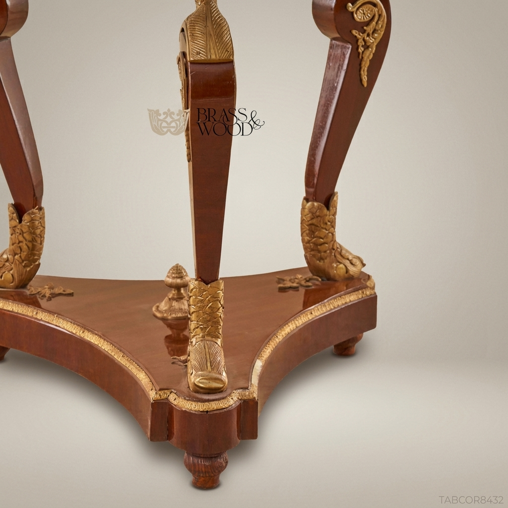 Empire Swan Corner Table – Mahogany, Gilt Bronze & Glass Top