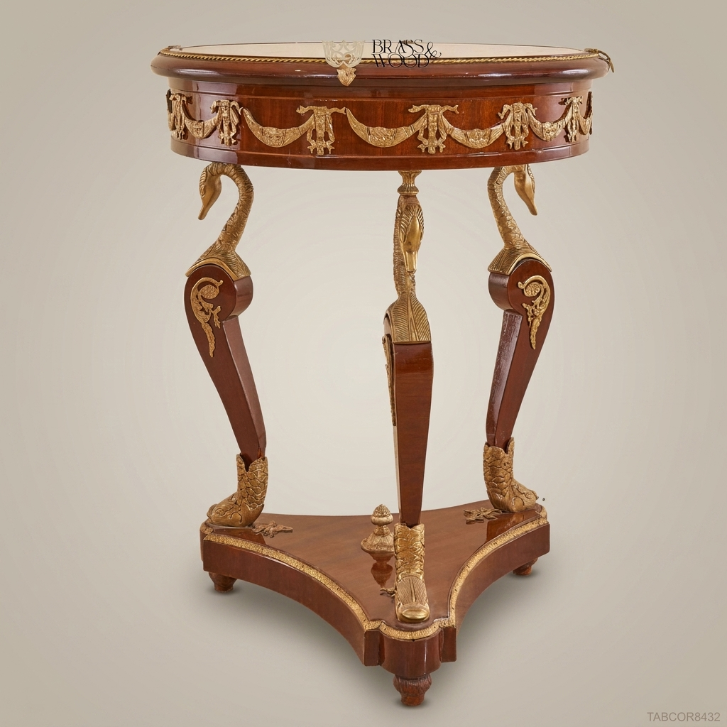 Empire Swan Corner Table – Mahogany, Gilt Bronze & Glass Top