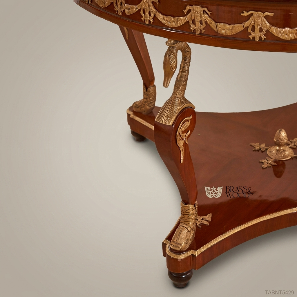 Empire Swan-Leg Round Centre Table with Gilt Bronze Mounts & Glass Top