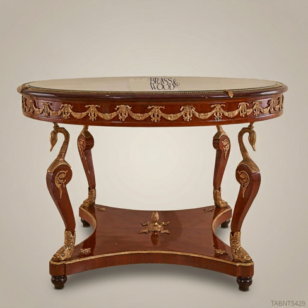 Empire Swan-Leg Round Centre Table with Gilt Bronze Mounts & Glass Top
