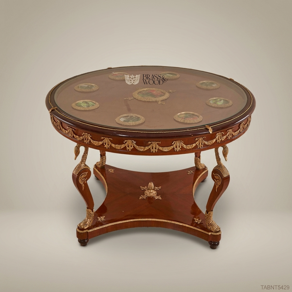 Empire Swan-Leg Round Centre Table with Gilt Bronze Mounts & Glass Top