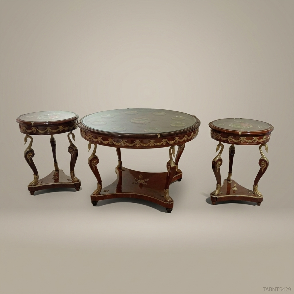 Empire Swan-Leg Round Centre Table with Gilt Bronze Mounts & Glass Top