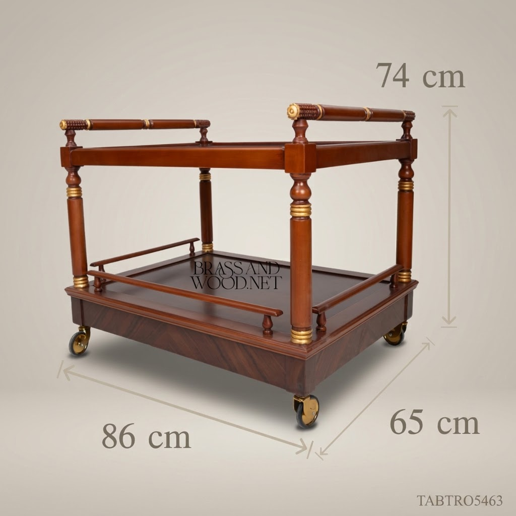 Empire Tea Trolley – Solid Mahogany & Antique Brass Two-Tier Rolling Cart