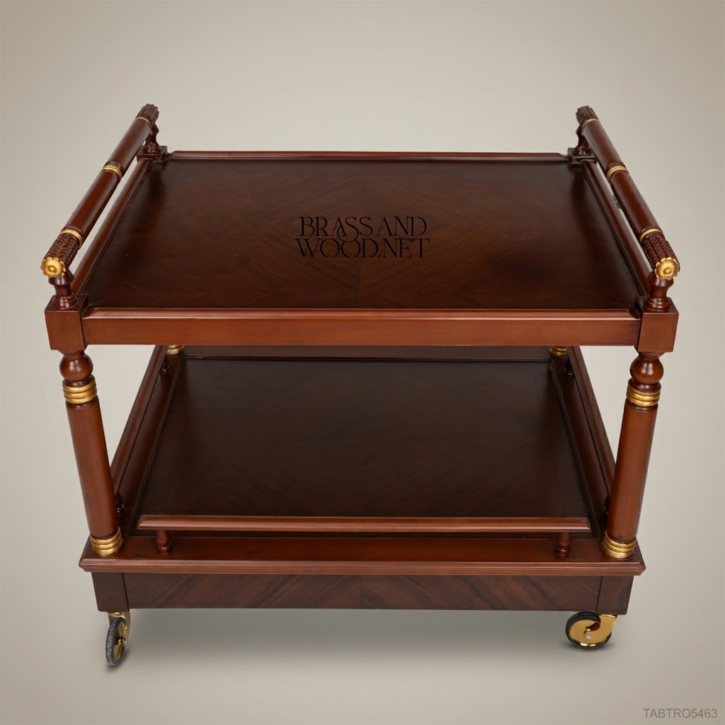 Empire Tea Trolley – Solid Mahogany & Antique Brass Two-Tier Rolling Cart