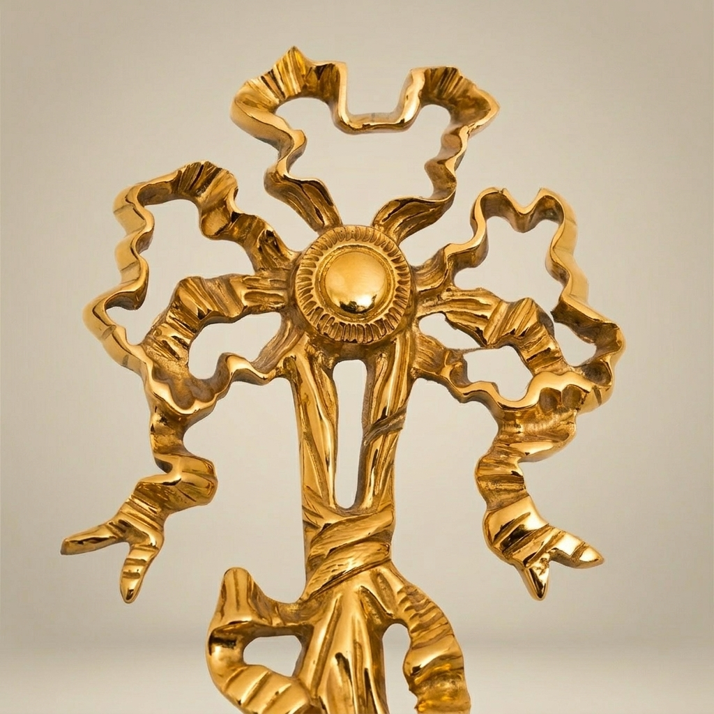 Empire Winged Cherub Brass Wall Sconce with Crystal Drops - Double Arm