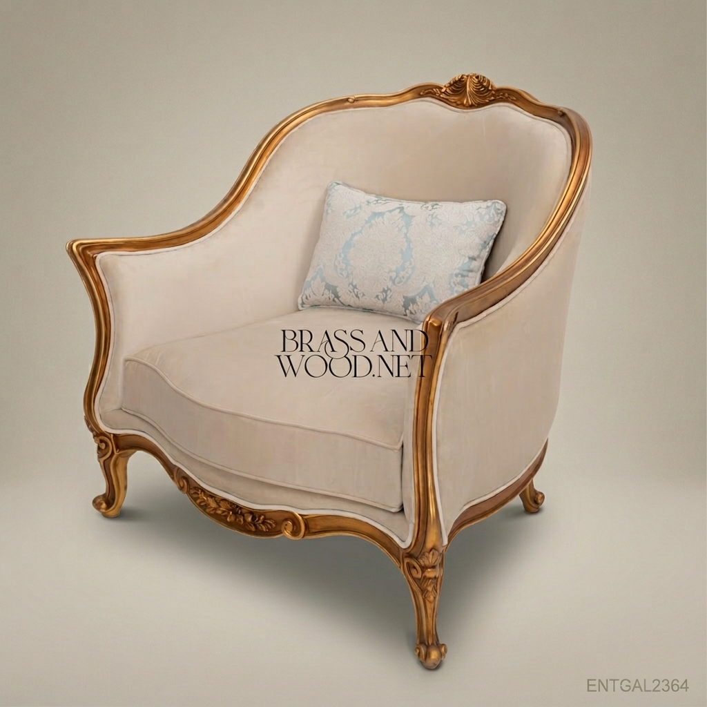 Louis XV Salon Armchair with Gilt Wood Frame & Ivory Upholstery
