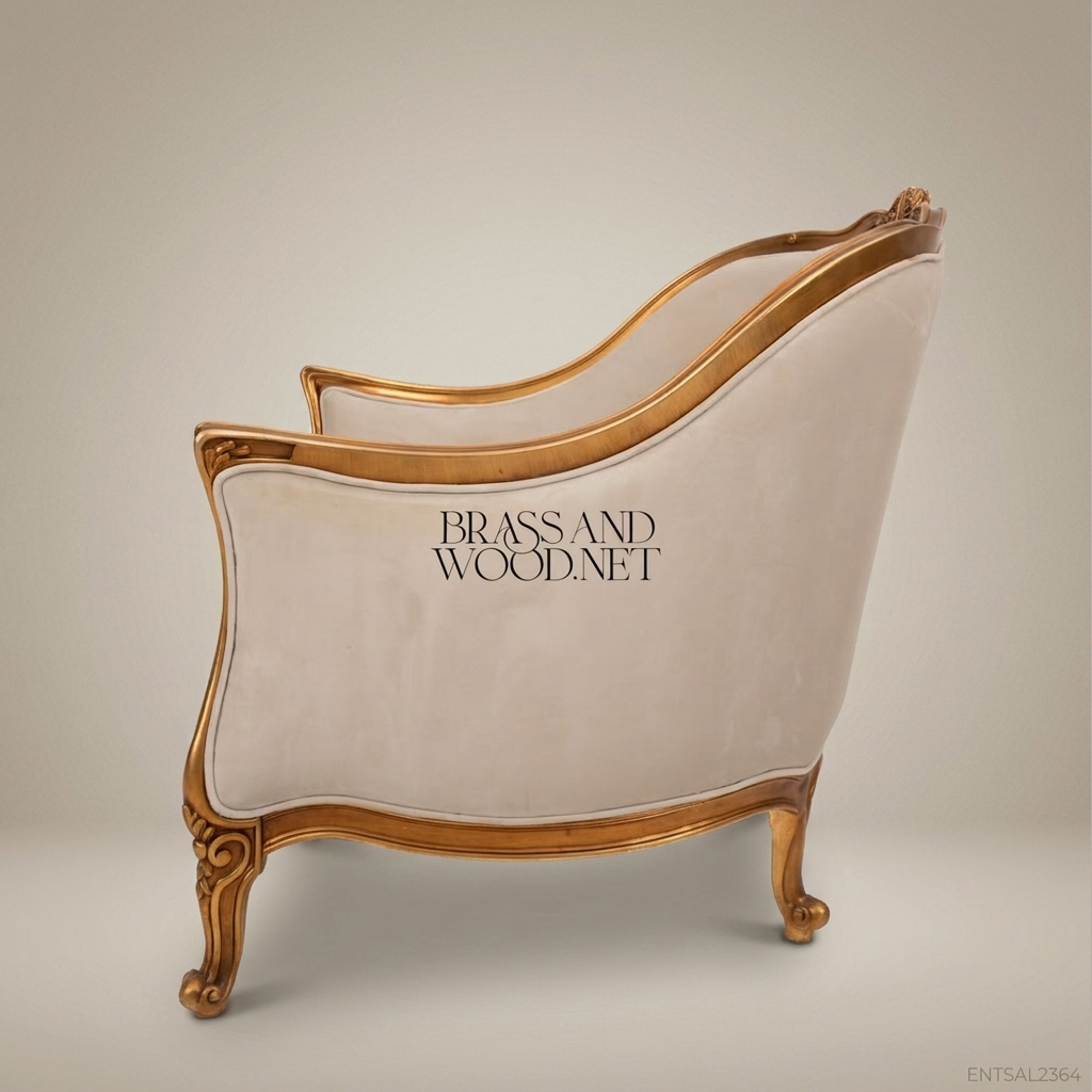 Louis XV Salon Armchair with Gilt Wood Frame & Ivory Upholstery