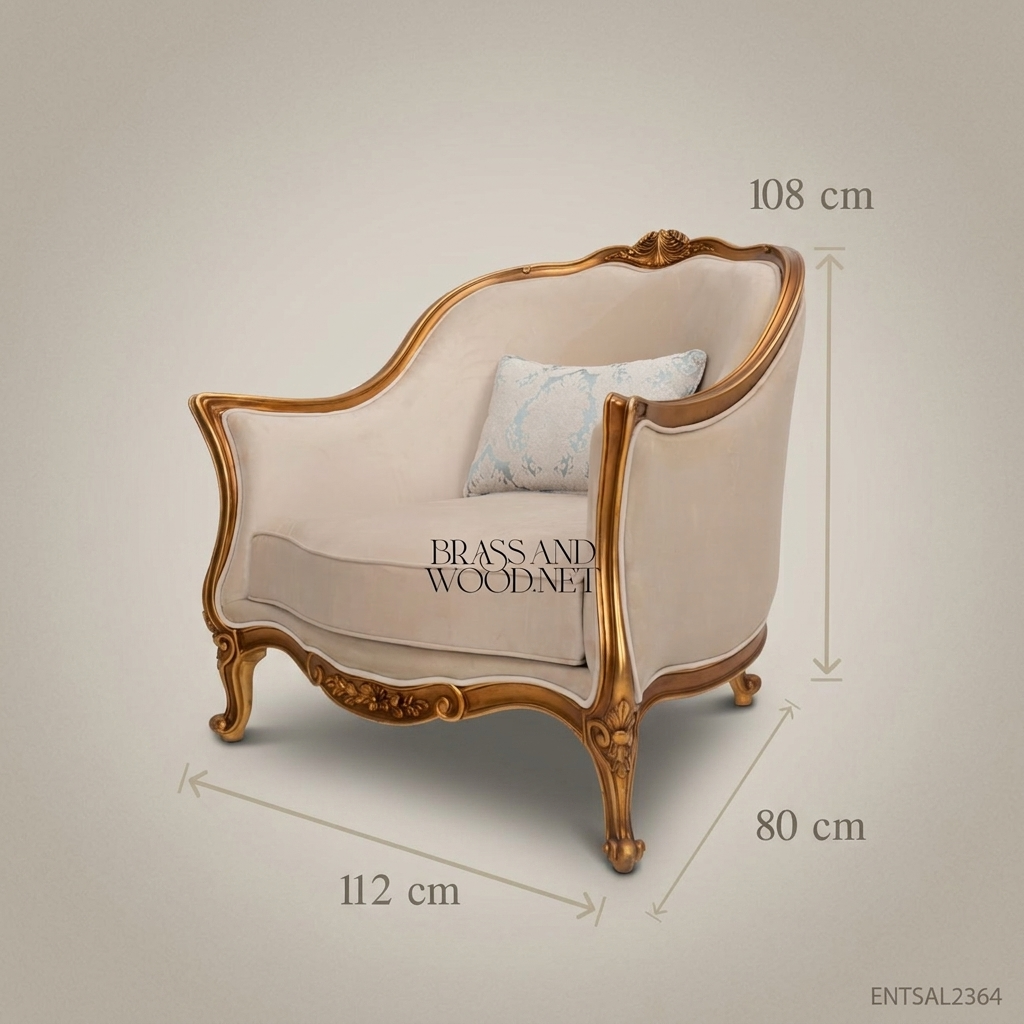 Louis XV Salon Armchair with Gilt Wood Frame & Ivory Upholstery