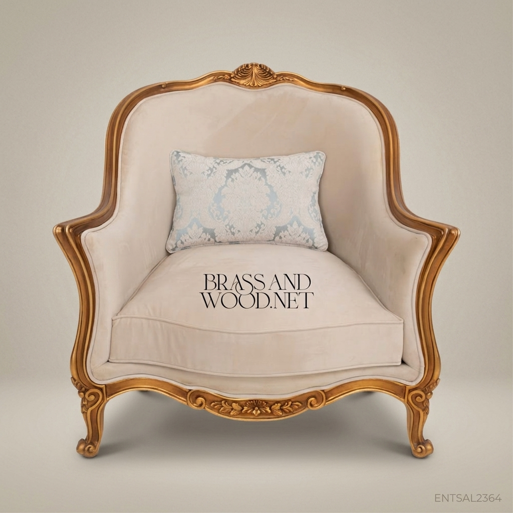 Louis XV Salon Armchair with Gilt Wood Frame & Ivory Upholstery