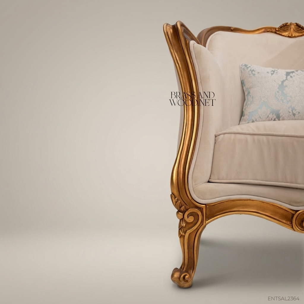 Louis XV Salon Armchair with Gilt Wood Frame & Ivory Upholstery