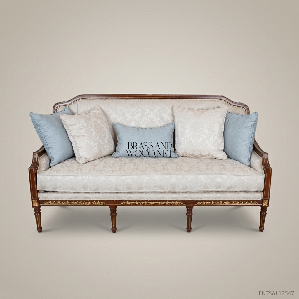4-Seat Louis XVI Neoclassical Salon Sofa with Gilt Wood Frame