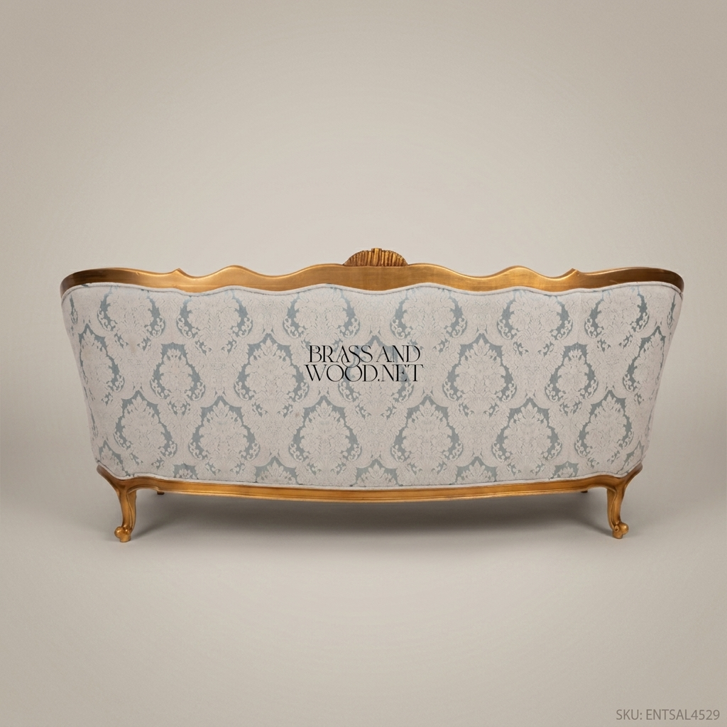 3-Seat Louis XV Gilded Salon Sofa – Damask Upholstery