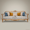 4-Seat Louis XV Gilded Rococo Salon Sofa in Damask Fabric