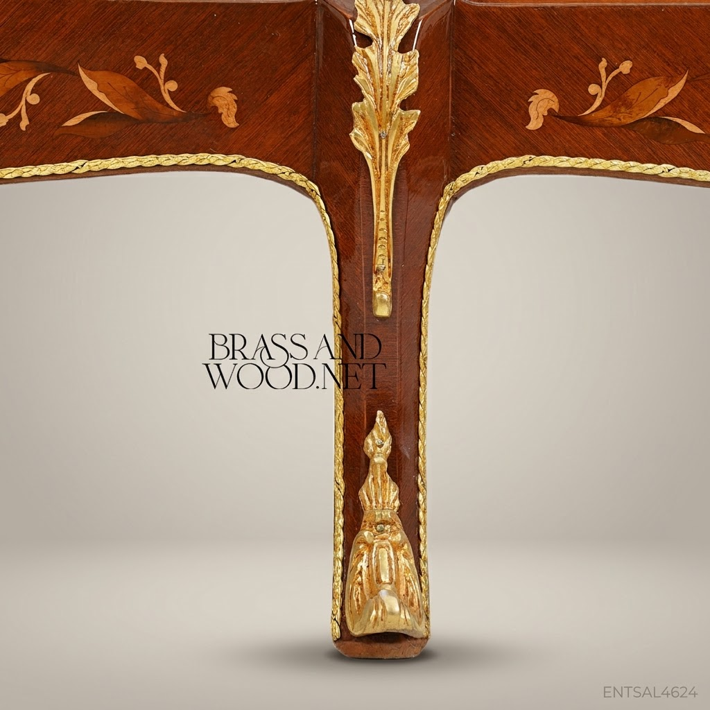 2-Seat Louis XV Salon Sofa with Gilt Marquetry & Damask Upholstery
