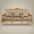 Louis XVI 3-Seat Gilded Salon Sofa – Sage Damask Brocade