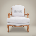 Louis XV Salon Armchair with Cane Back & Nailhead Linen Upholstery