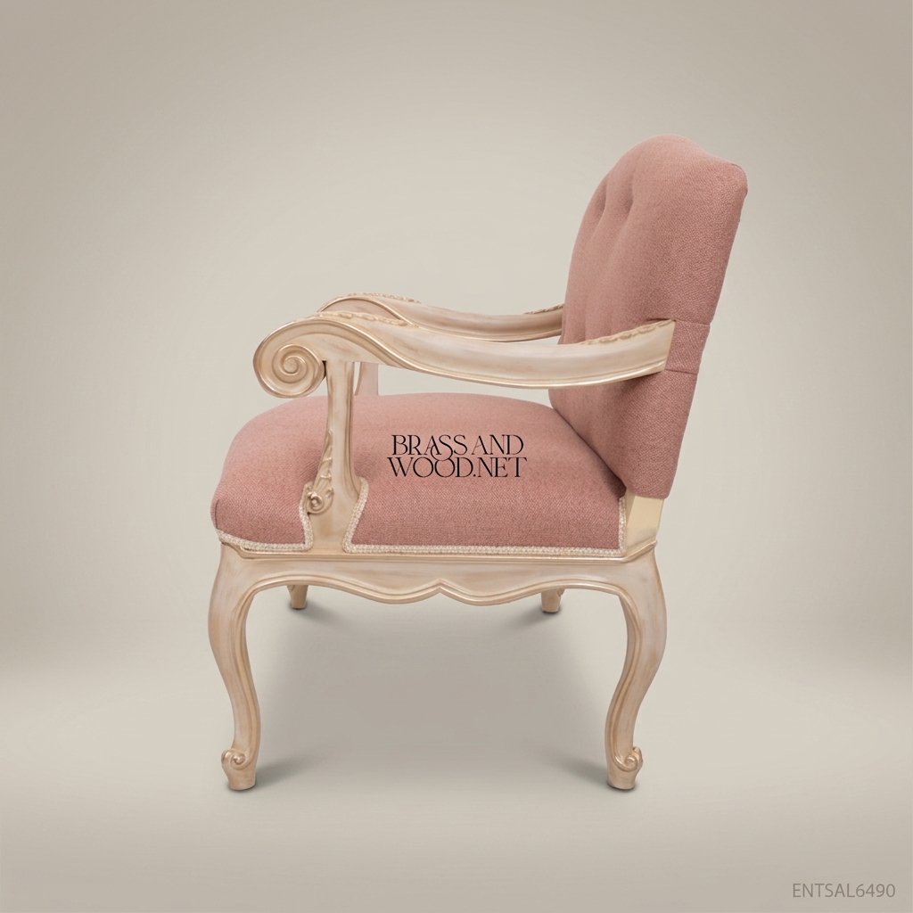 Louis XV Salon Armchair with Button-Tufted Back & Carved Ivory Frame