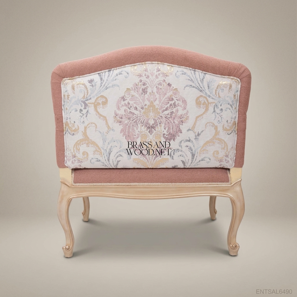 Louis XV Salon Armchair with Button-Tufted Back & Carved Ivory Frame