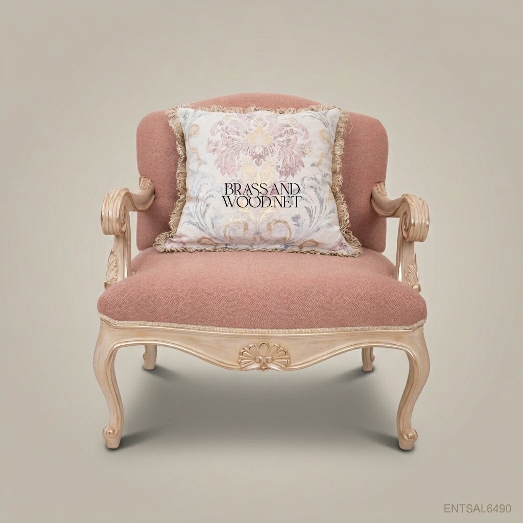 Louis XV Salon Armchair with Button-Tufted Back & Carved Ivory Frame