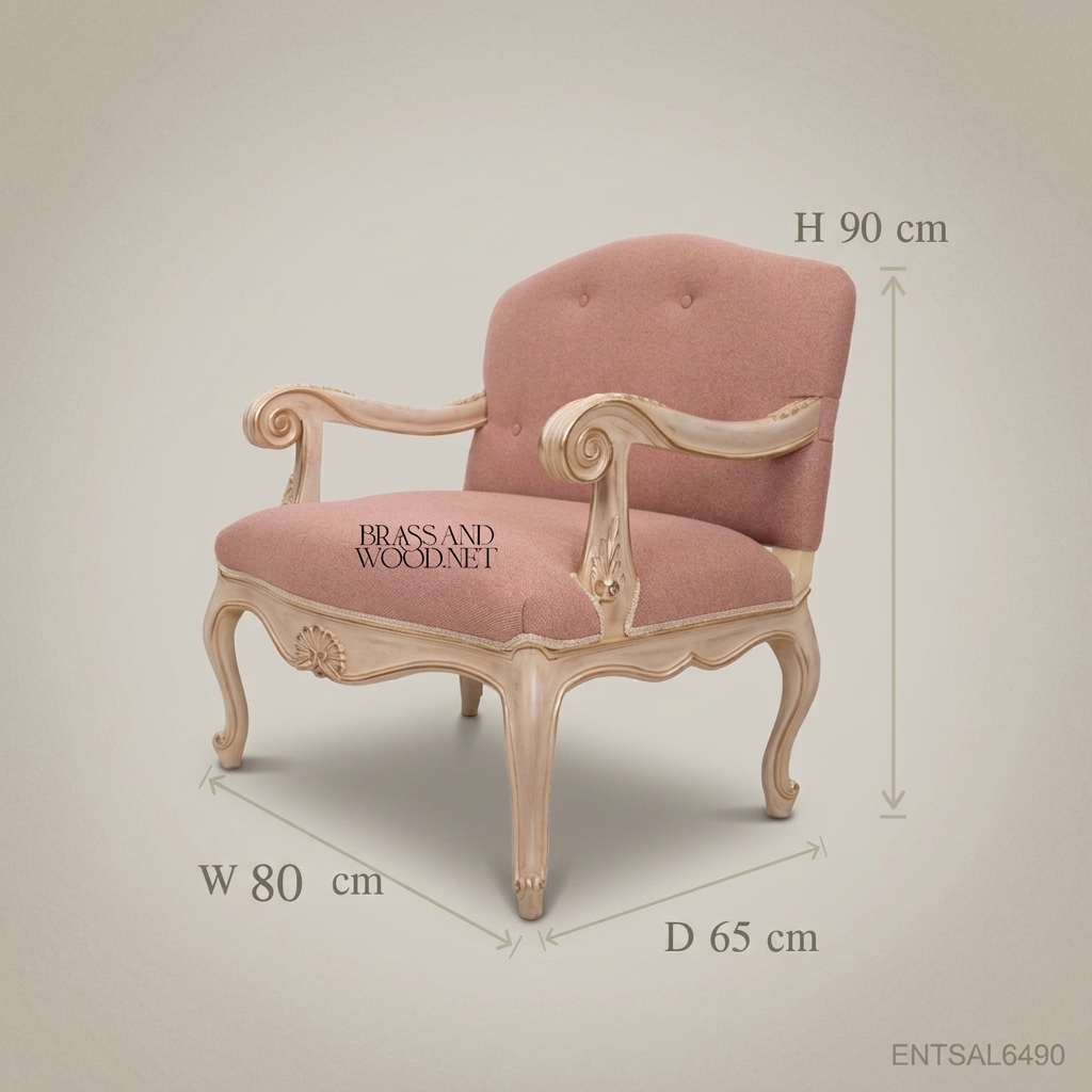 Louis XV Salon Armchair with Button-Tufted Back & Carved Ivory Frame