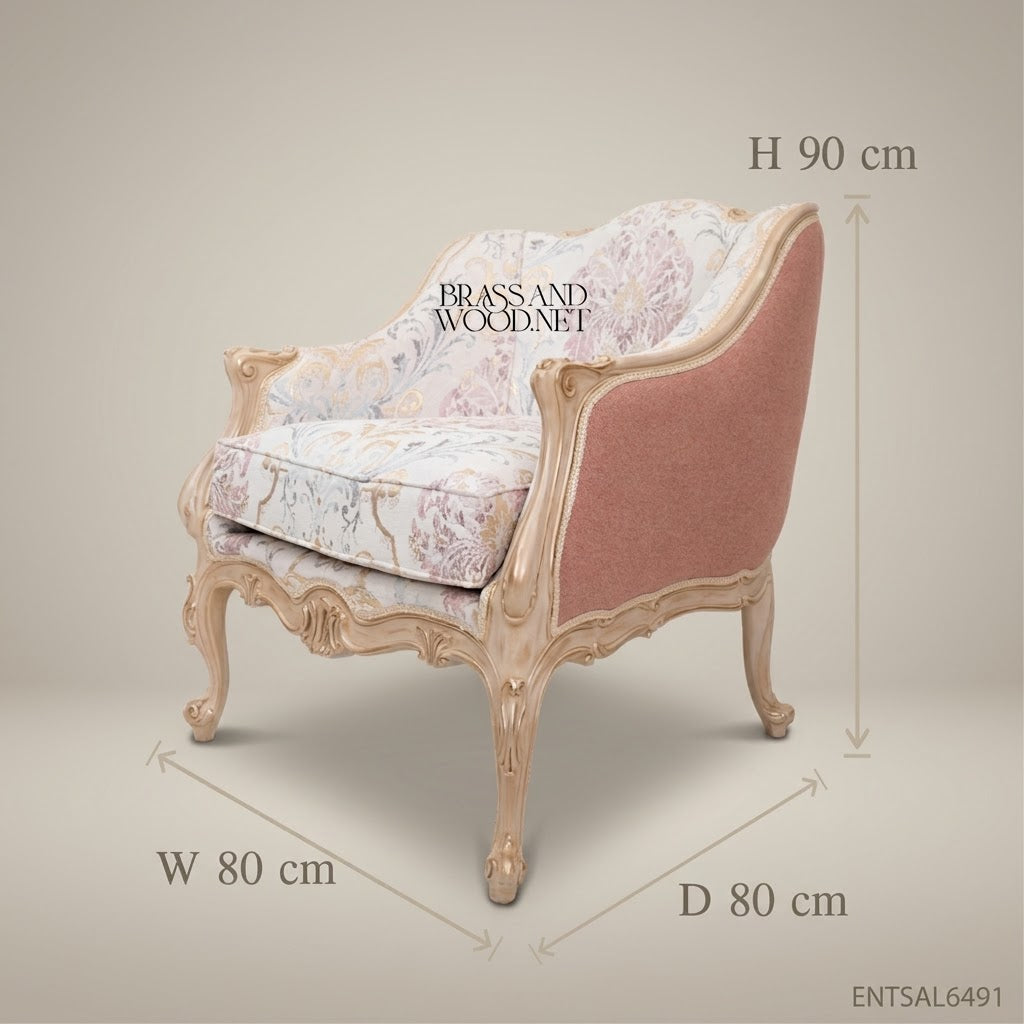 Louis XV Salon Armchair with Floral Damask Upholstery