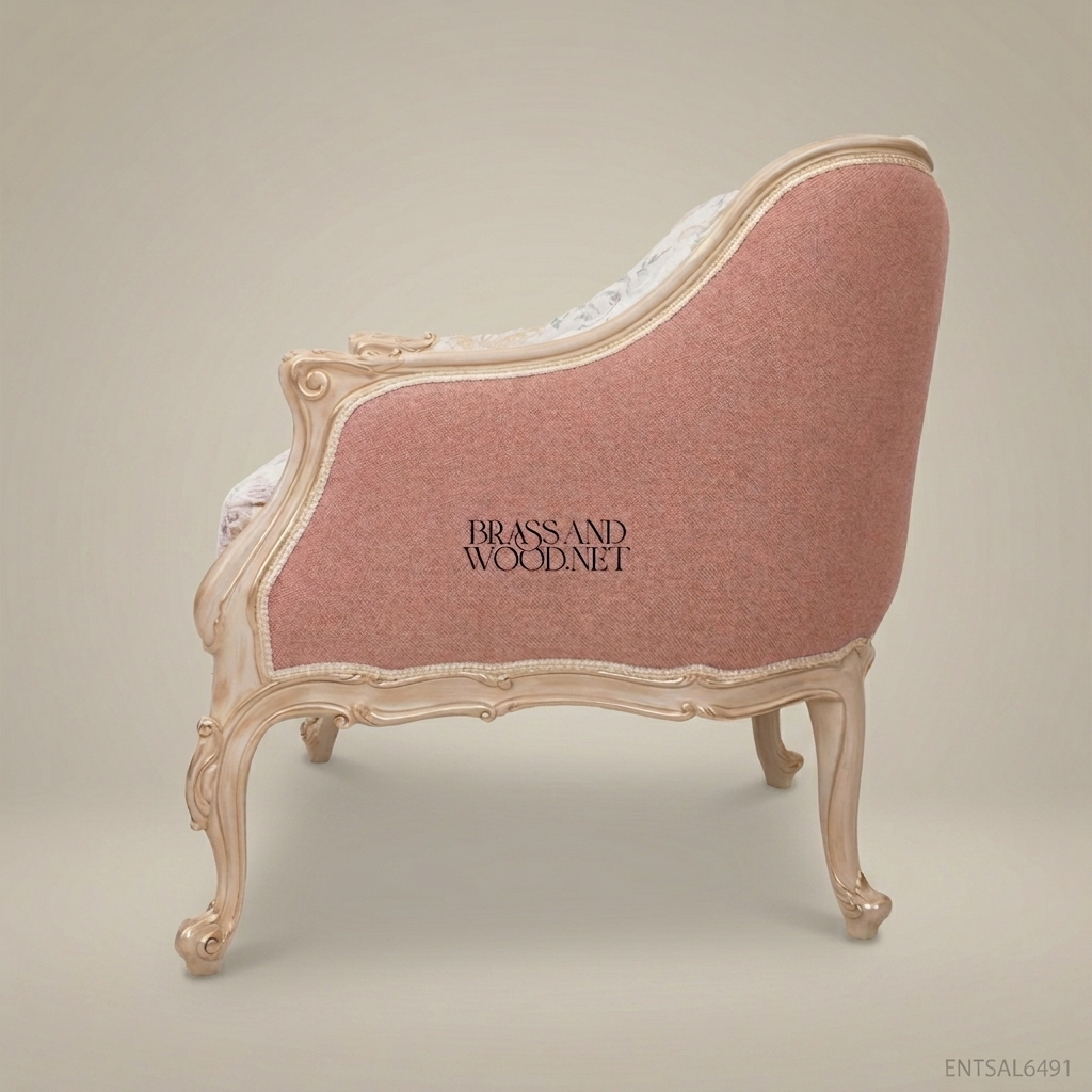 Louis XV Salon Armchair with Floral Damask Upholstery