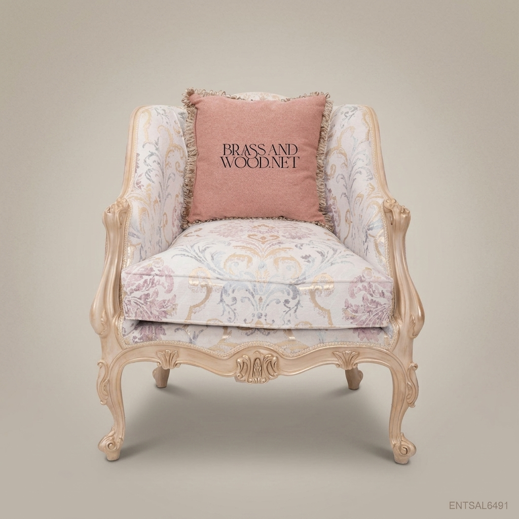 Louis XV Salon Armchair with Floral Damask Upholstery