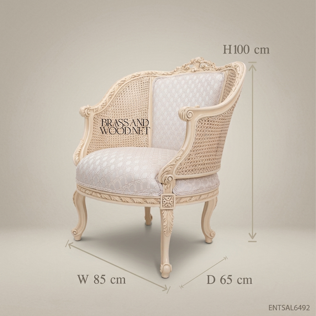 Louis XV Bergère Salon Chair with Cane Panels & Ivory Lacquer Frame