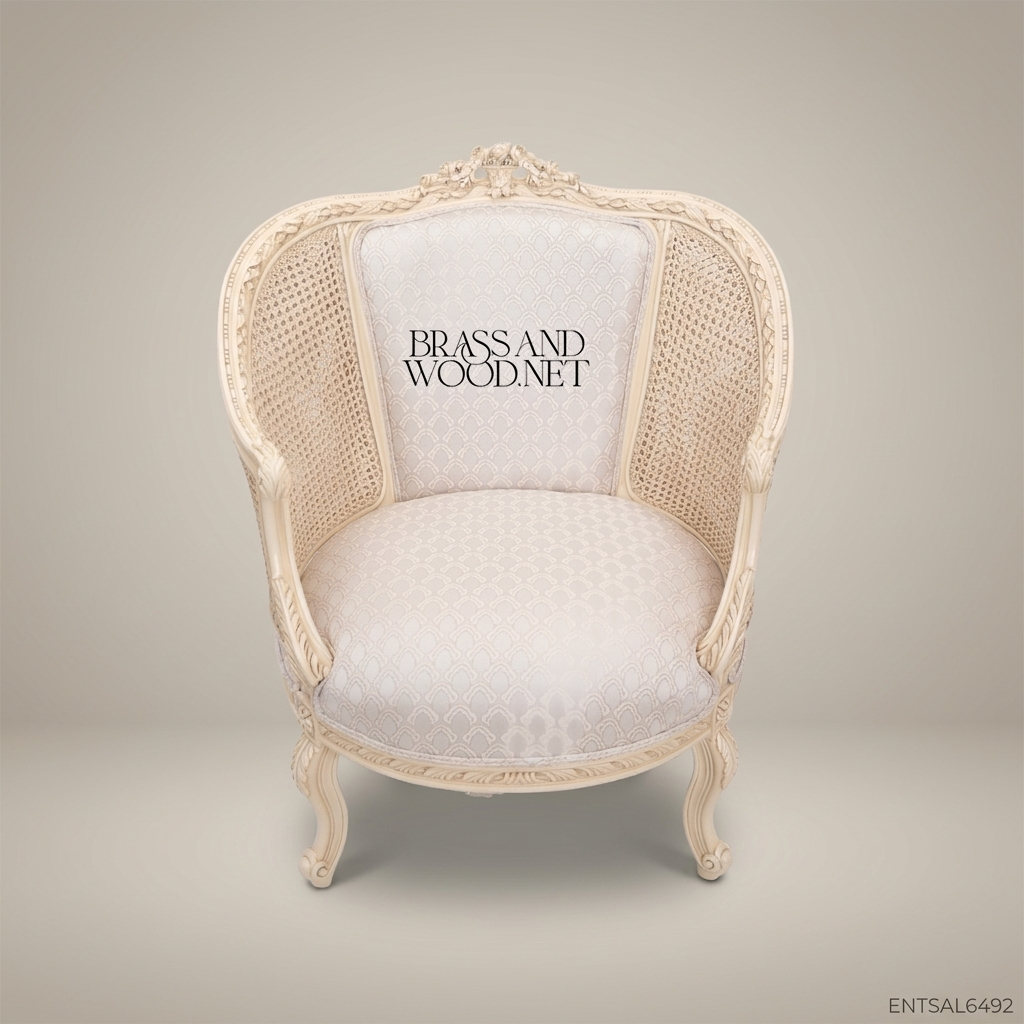Louis XV Bergère Salon Chair with Cane Panels & Ivory Lacquer Frame