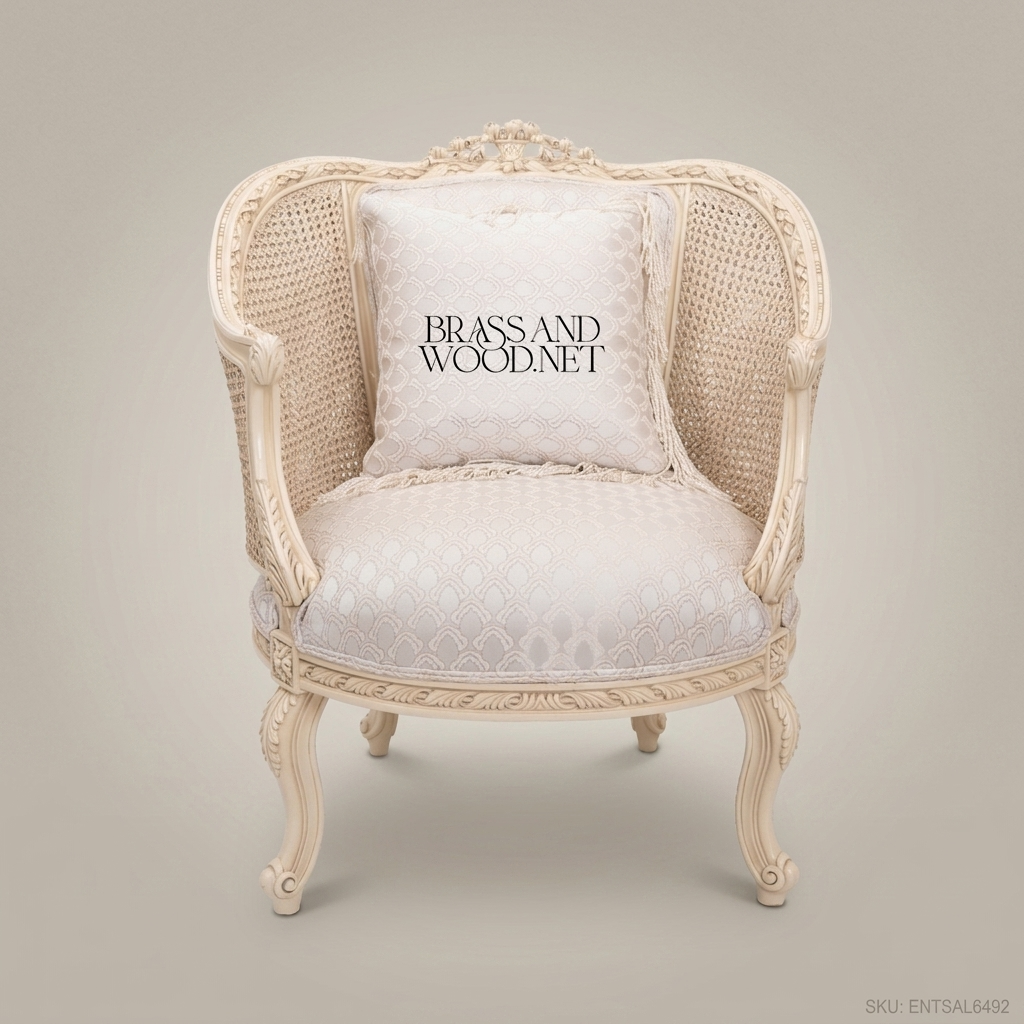 Louis XV Bergère Salon Chair with Cane Panels & Ivory Lacquer Frame