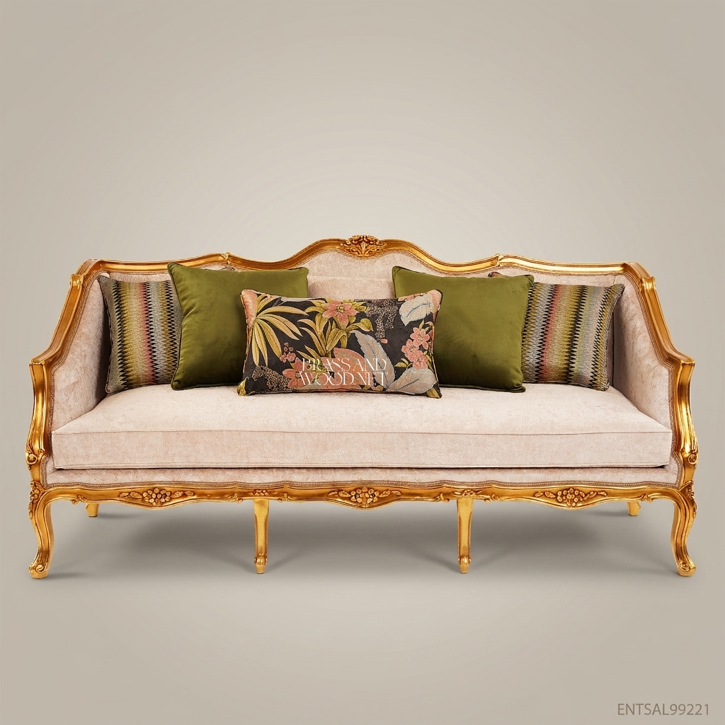 5-Seat Louis XV Gilded Salon Sofa – Gold Carved Frame
