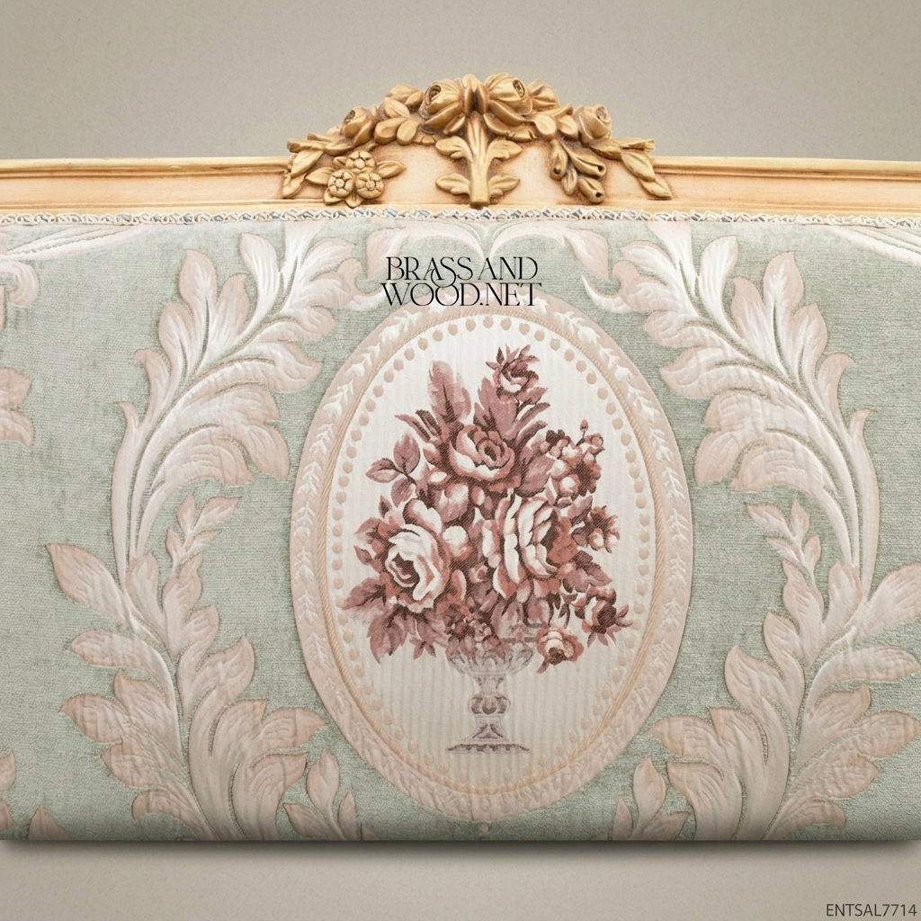 2-Seat Louis XV Damask Salon Sofa with Gilt Wood Frame