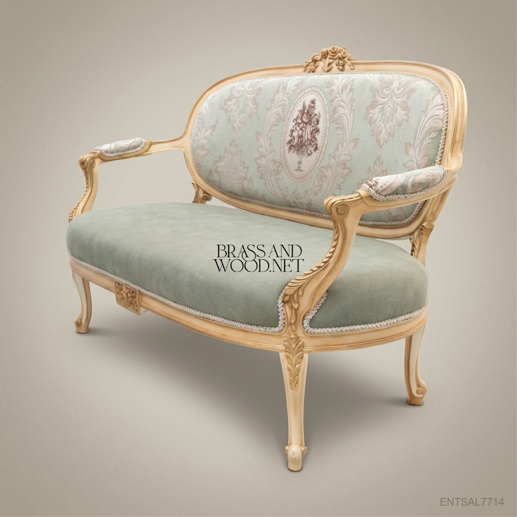 Louis XV Damask Salon Sofa with Gilt Wood Frame - 4 Persons