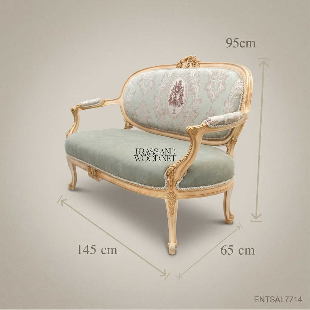 Louis XV Damask Salon Sofa with Gilt Wood Frame - 4 Persons