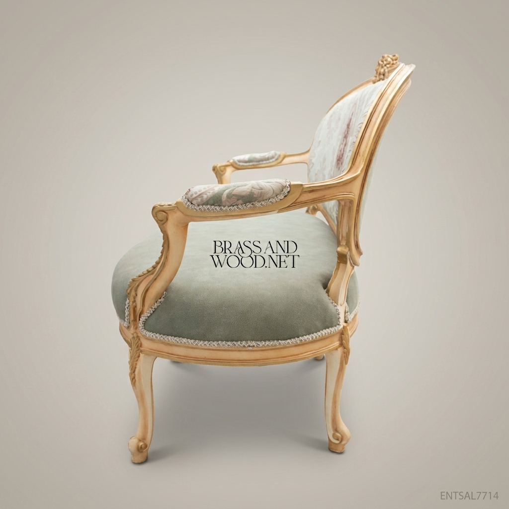 Louis XV Damask Salon Sofa with Gilt Wood Frame - 4 Persons