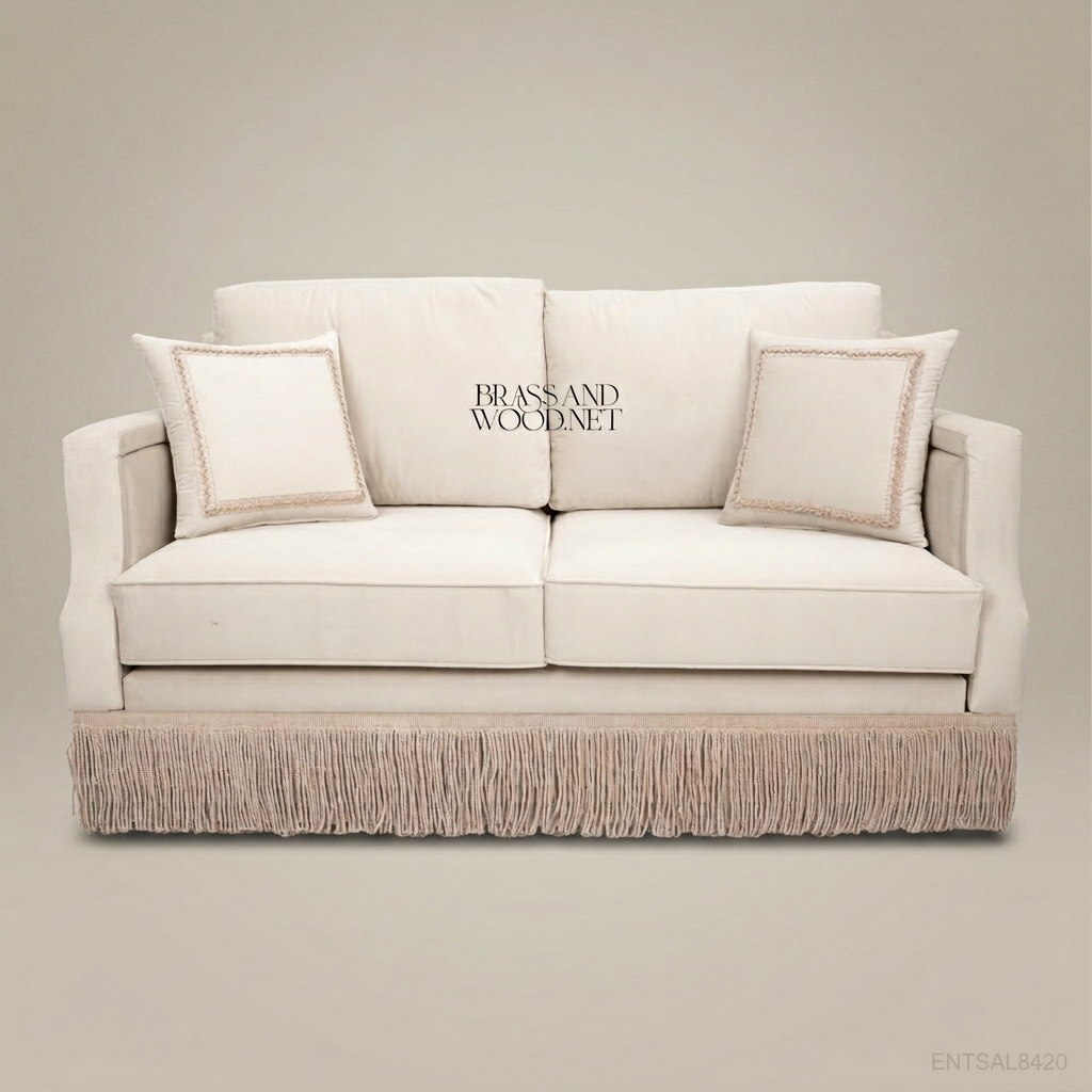 2-Seat Neoclassical Linen Salon Sofa with Fringe Skirt